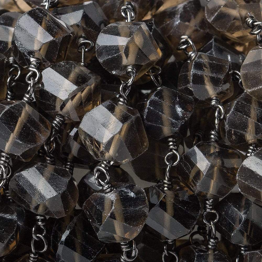 9x7mm Smoky Quartz faceted twist Black Gold plated Chain by the foot 22 pcs