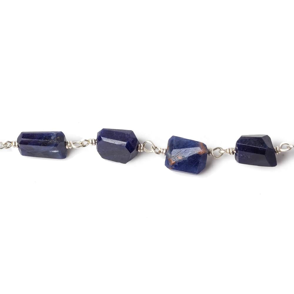 9x7mm Sodalite faceted nugget .925 Silver Chain by the foot 22 pieces