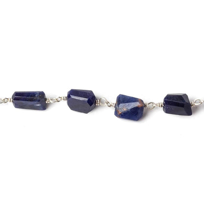 9x7mm Sodalite faceted nugget .925 Silver Chain by the foot 22 pieces