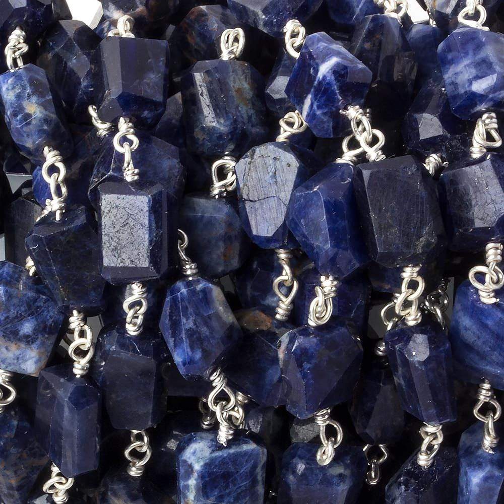 9x7mm Sodalite faceted nugget .925 Silver Chain by the foot 22 pieces