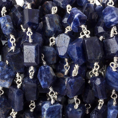 9x7mm Sodalite faceted nugget .925 Silver Chain by the foot 22 pieces