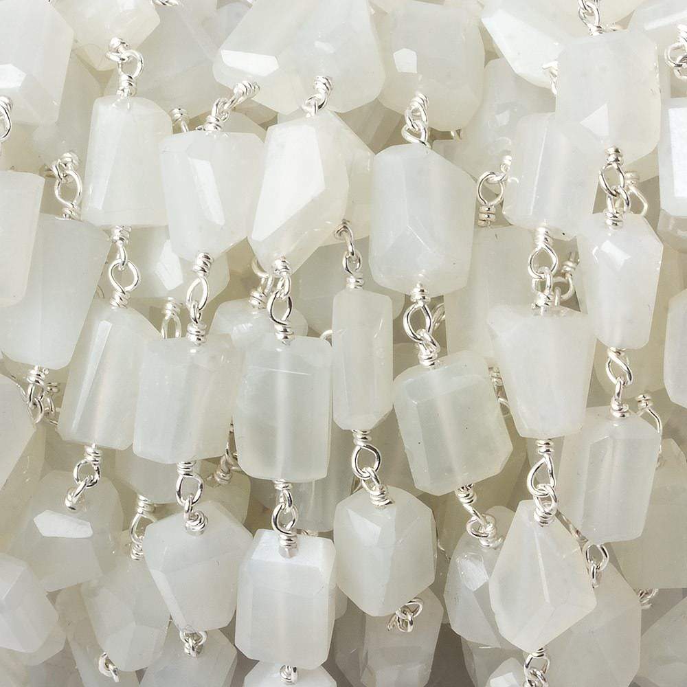 9x7mm White Moonstone faceted nugget .925 Silver Chain by the foot 22 pieces