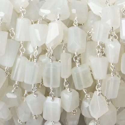 9x7mm White Moonstone faceted nugget .925 Silver Chain by the foot 22 pieces