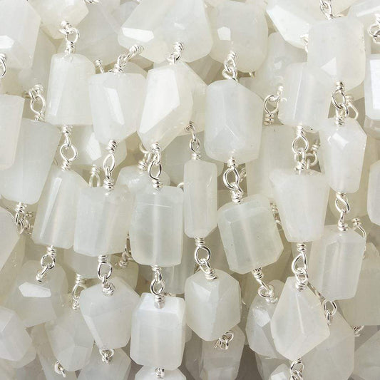 9x7mm White Moonstone faceted nugget .925 Silver Chain by the foot 22 pieces