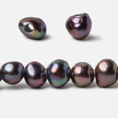9x8-10x9mm Dark Peacock Baroque 2.5mm large hole Pearls 15 in. 48 pcs
