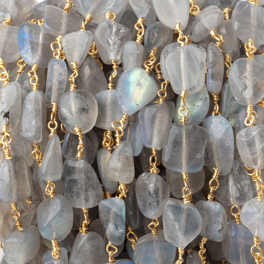 9x8-10x9mm Labradorite Plain Nuggets on Gold Plated Chain