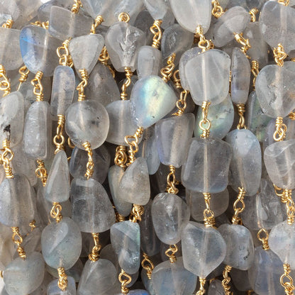 9x8-10x9mm Labradorite Plain Nuggets on Gold Plated Chain