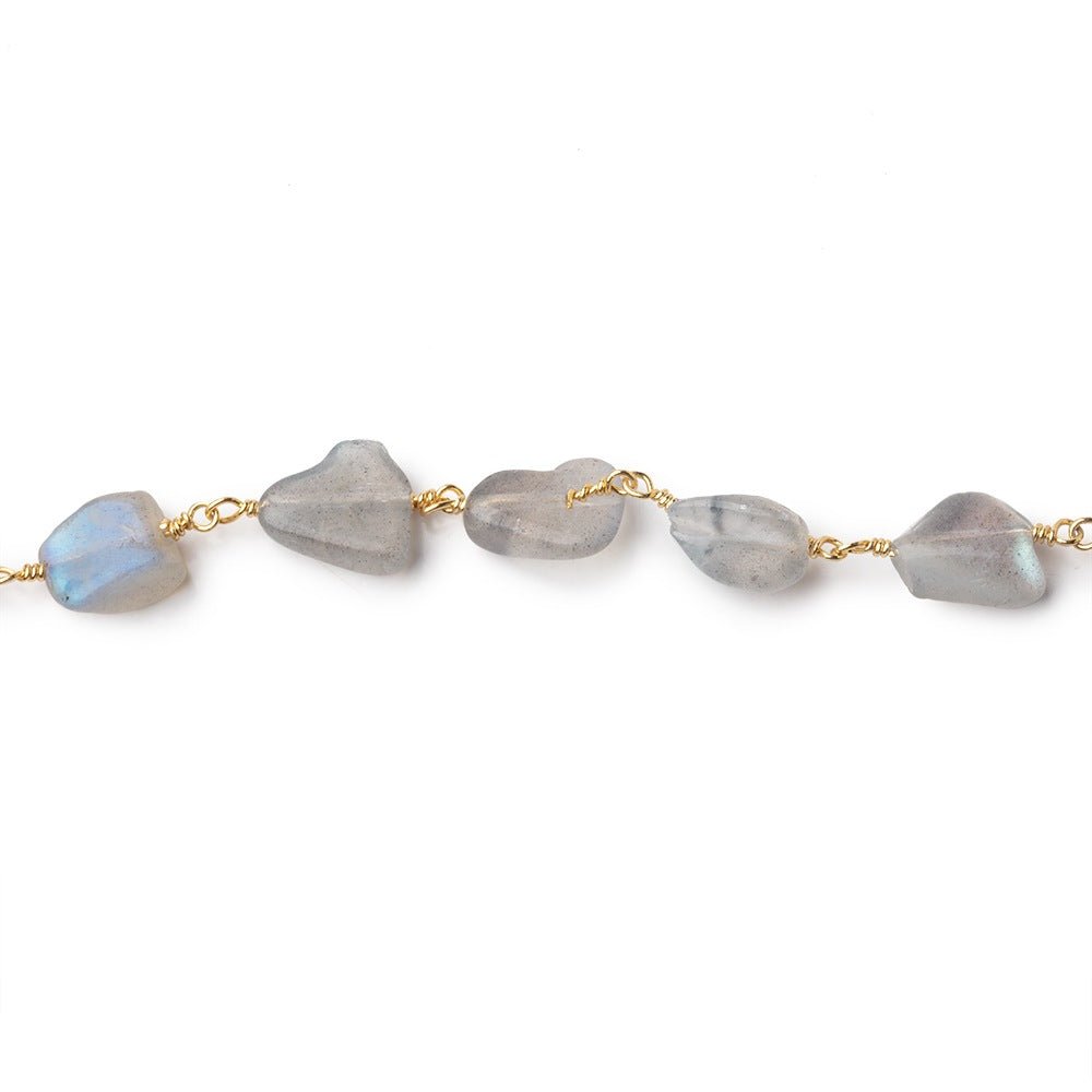 9x8-10x9mm Labradorite Plain Nuggets on Gold Plated Chain