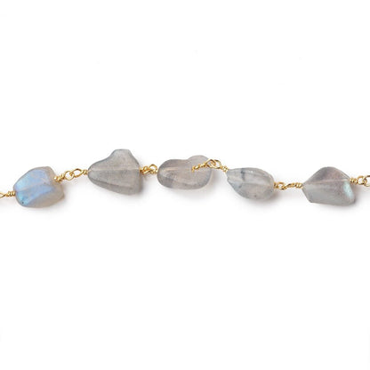 9x8-10x9mm Labradorite Plain Nuggets on Gold Plated Chain