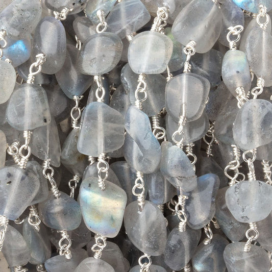 9x8-10x9mm Labradorite Plain Nuggets on Silver Plated Chain
