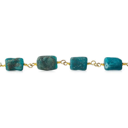9x8-11x8mm Matte Apatite plain rectangle Gold plated Chain by the foot