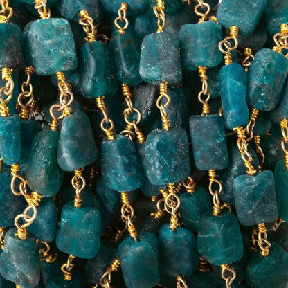9x8-11x8mm Matte Apatite plain rectangle Gold plated Chain by the foot
