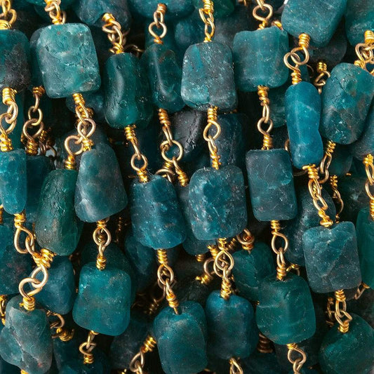 9x8-11x8mm Matte Apatite plain rectangle Gold plated Chain by the foot