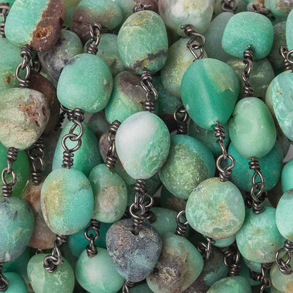 9x8-11x8mm Matte Chrysoprase & Matrix nugget Black Gold plated Chain
