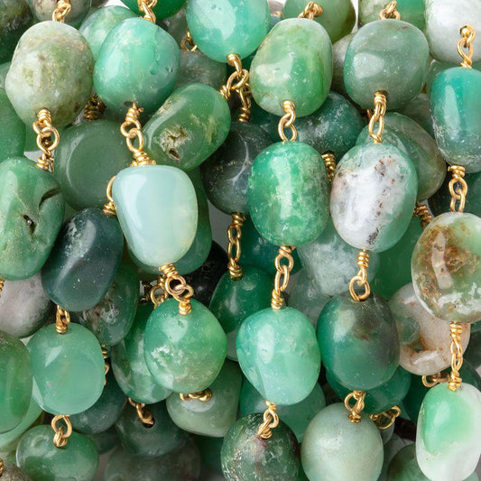 9x8-11x9mm Chrysoprase Plain Nuggets on Vermeil Chain by the Foot 18 beads