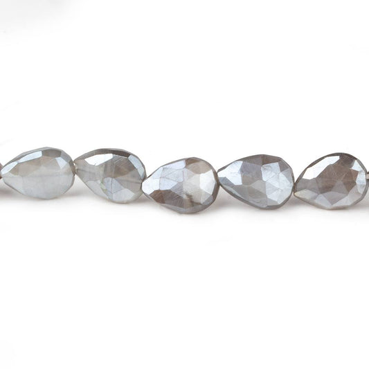 9x8-13x8mm Mystic Dark Platinum Grey Moonstone faceted pears 14 inch 29 beads