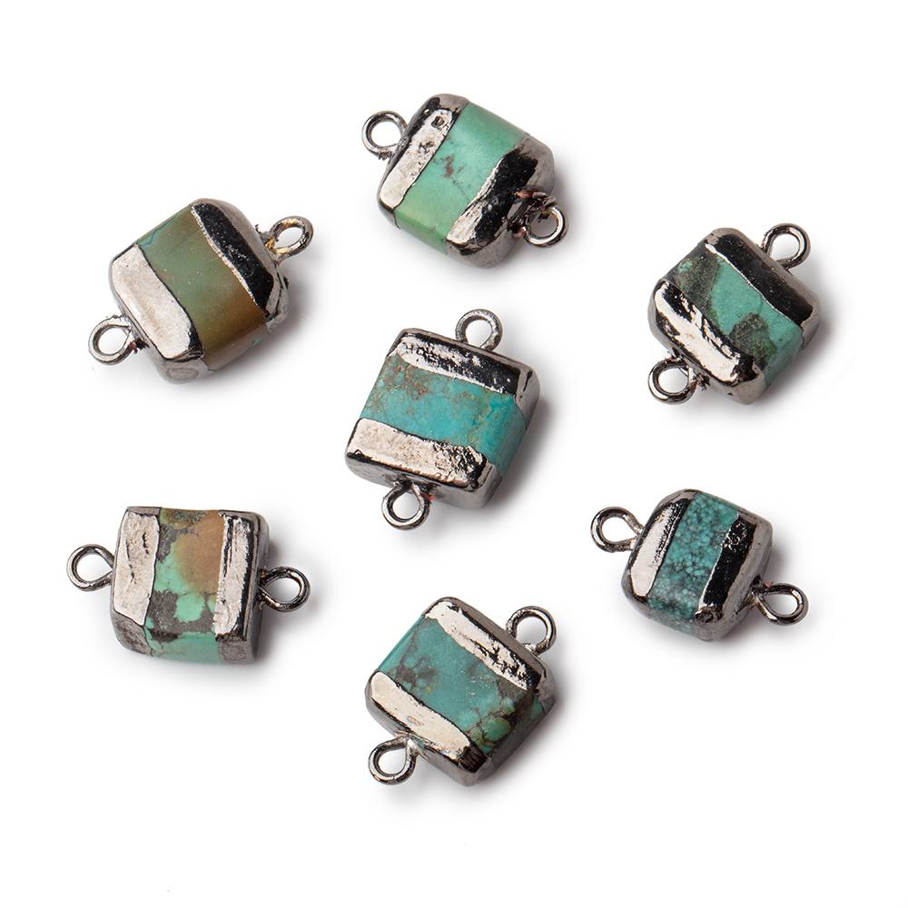 10x10x5mm Black Gold Leafed Chinese Turquoise plain square connector 1 piece