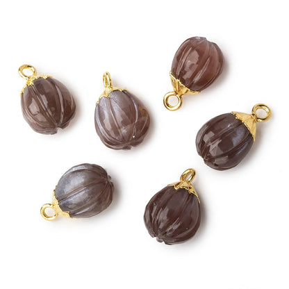9x8mm Gold Leafed Chocolate Brown Moonstone Carved Melon focal bead Pendant sold as 1 piece