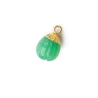 9x8mm Gold Leafed Green Onyx Carved Melon focal bead Pendant sold as 1 piece