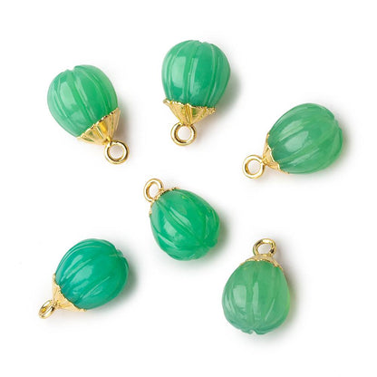 9x8mm Gold Leafed Green Onyx Carved Melon focal bead Pendant sold as 1 piece