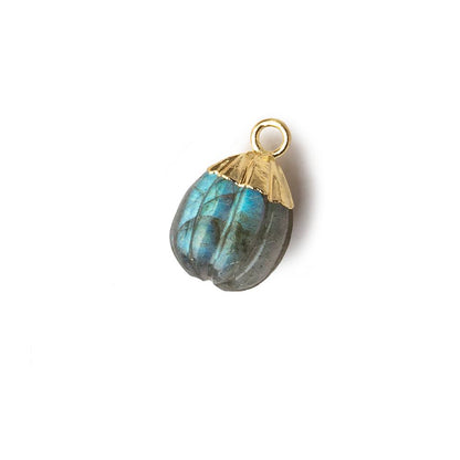 9x8mm Gold Leafed Labradorite Carved Melon focal bead Pendant sold as 1 piece