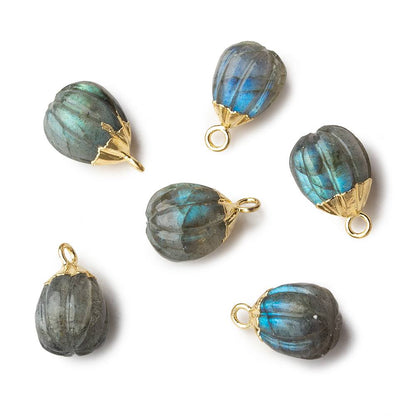 9x8mm Gold Leafed Labradorite Carved Melon focal bead Pendant sold as 1 piece