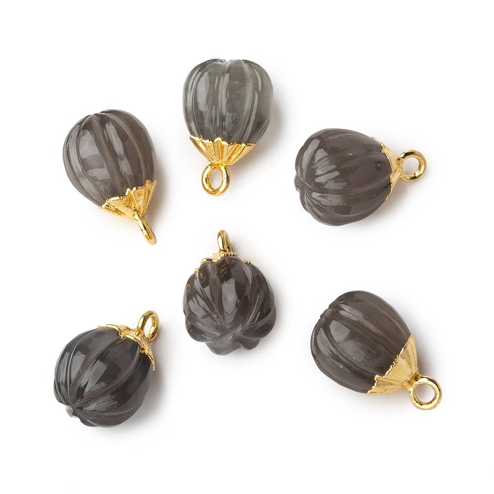 9x8mm Gold Leafed Platinum Grey Moonstone Carved Melon focal bead Pendant sold as 1 piece