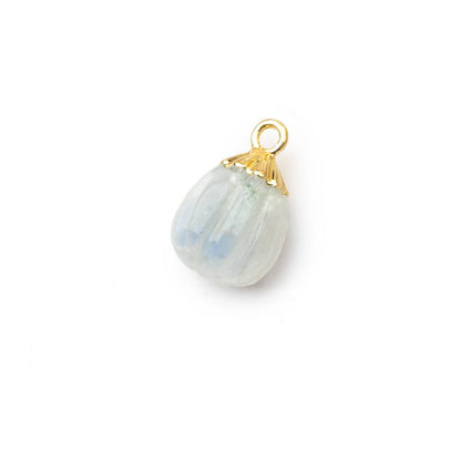 9x8mm Gold Leafed Rainbow Moonstone Carved Melon focal bead Pendant sold as 1 piece