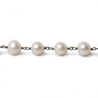 8mm Off White Off Round Pearl Black Gold .925 Silver Chain by the foot 22 pcs