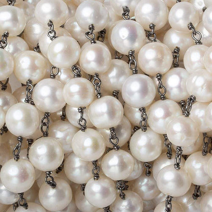 8mm Off White Off Round Pearl Black Gold .925 Silver Chain by the foot 22 pcs
