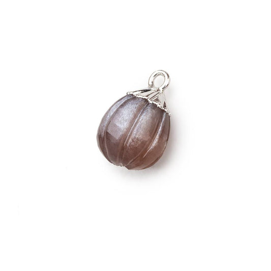 9x8mm Silver Leafed Chocolate Brown Moonstone Carved Melon focal bead Pendant sold as 1 piece