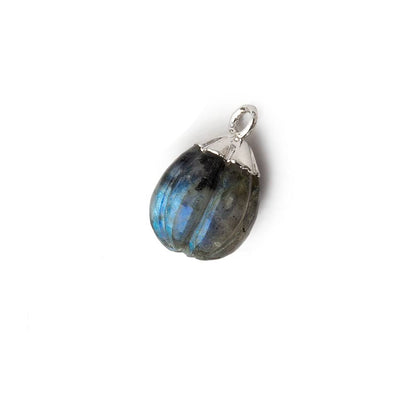 9x8mm Silver Leafed Labradorite Carved Melon focal bead Pendant sold as 1 piece