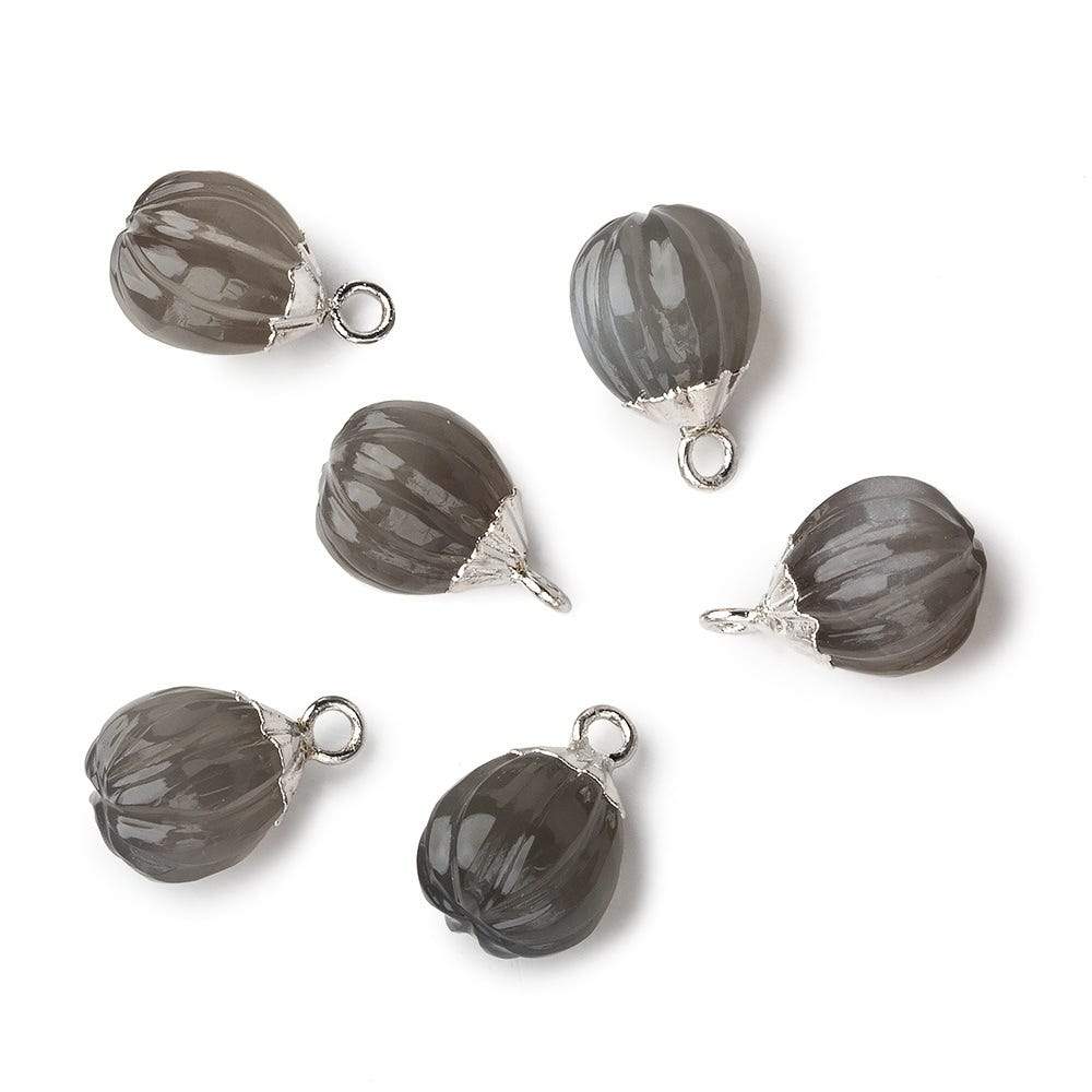 9x8mm Silver Leafed Platinum Grey Moonstone Carved Melon focal bead Pendant sold as 1 piece