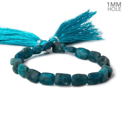 9x8x4-11x7x4mm Matte Neon Blue Apatite straight drilled plain rectangles 7.5 inch 19 beads