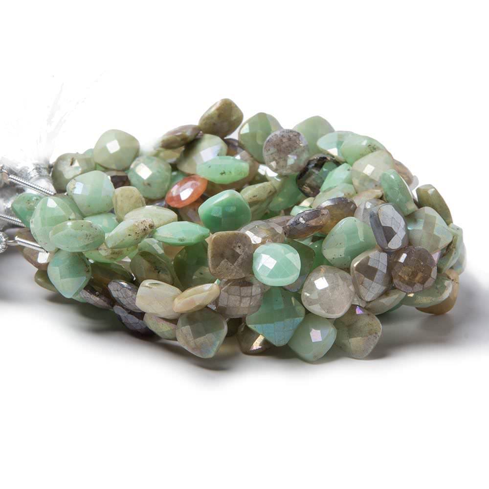 9x9-10x10mm Mystic Multi Gemstone faceted pillow beads 8 inch 44 pieces