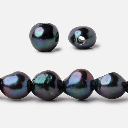 9x9-11x10mm Dark Peacock Baroque 2.5mm Large Hole Pearls 15 inch 38 pieces