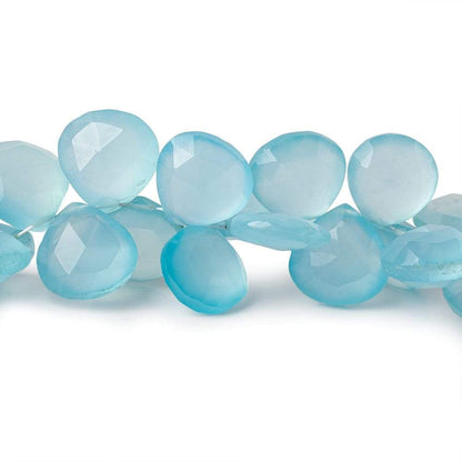 9x9-11x11mm Key West Blue Chalcedony faceted hearts 8 inch 55 beads AAA