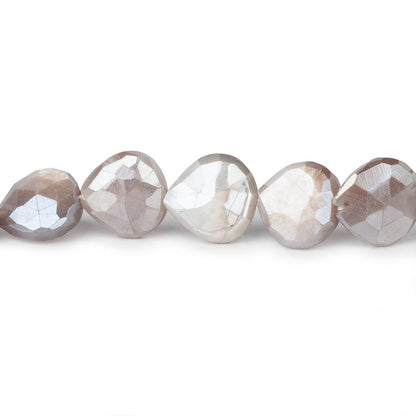 9x9-11x11mm Mystic Chocolate Moonstone straight drill faceted hearts 14 inch 35 beads