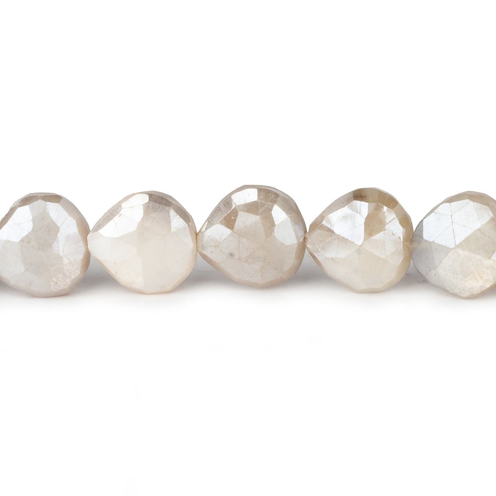 9x9-11x11mm Mystic Off White Moonstone straight drill faceted hearts 14 inch 35 beads