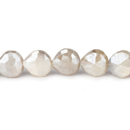 9x9-11x11mm Mystic Off White Moonstone straight drill faceted hearts 14 inch 35 beads