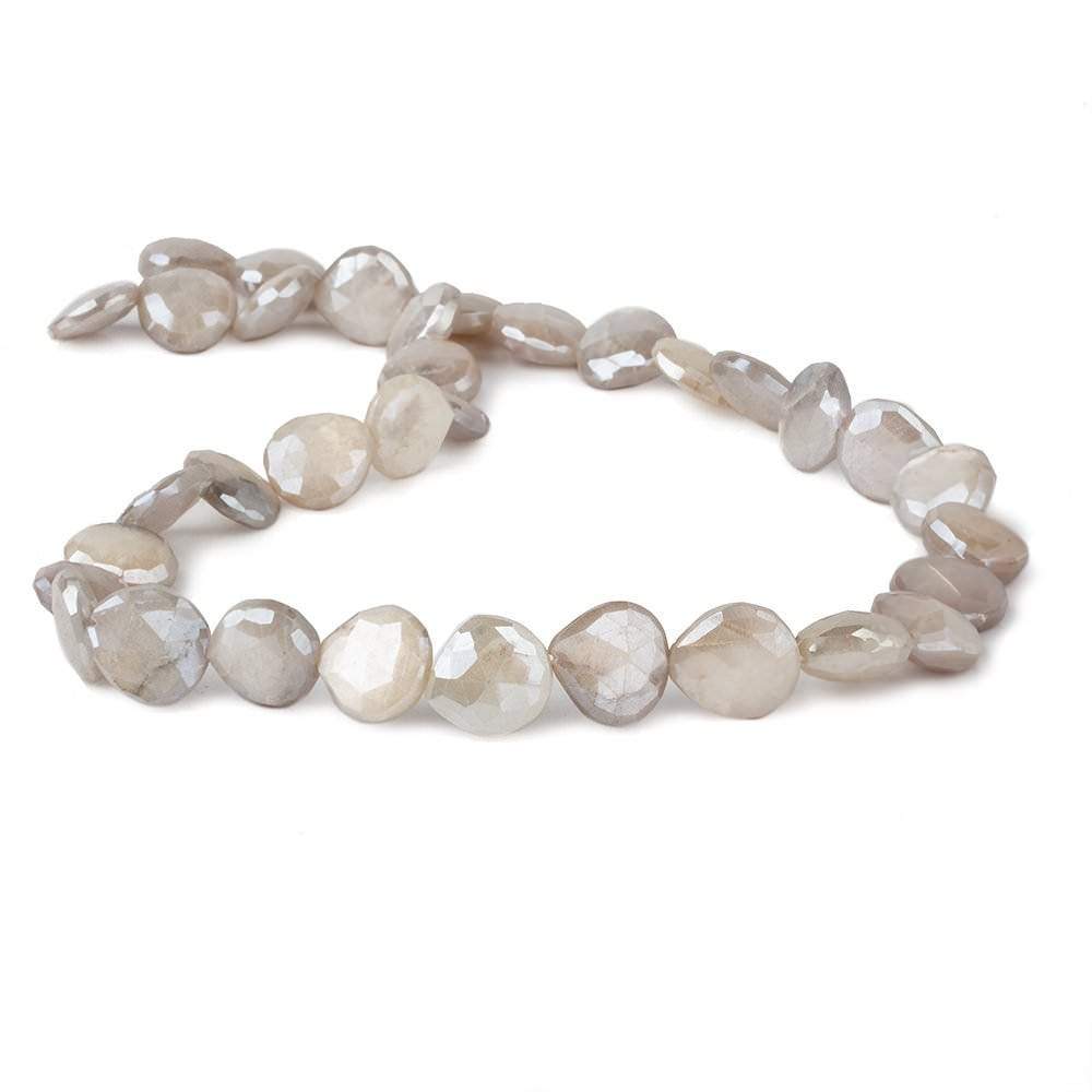 9x9-11x11mm Mystic Off White Moonstone straight drill faceted hearts 14 inch 35 beads