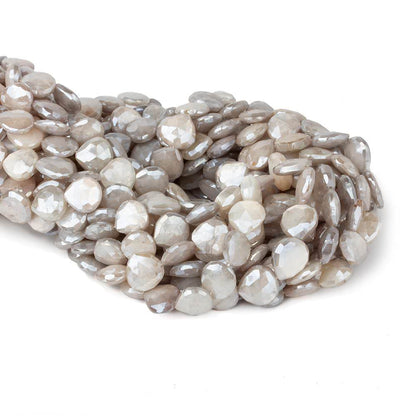 9x9-11x11mm Mystic Off White Moonstone straight drill faceted hearts 14 inch 35 beads