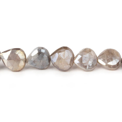 9x9-11x11mm Mystic Platinum Grey Moonstone straight drill faceted hearts 14 inch 35 beads