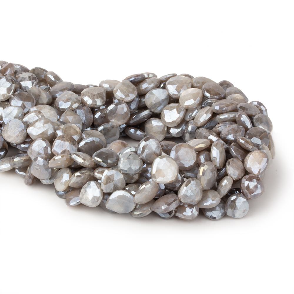 9x9-11x11mm Mystic Platinum Grey Moonstone straight drill faceted hearts 14 inch 35 beads