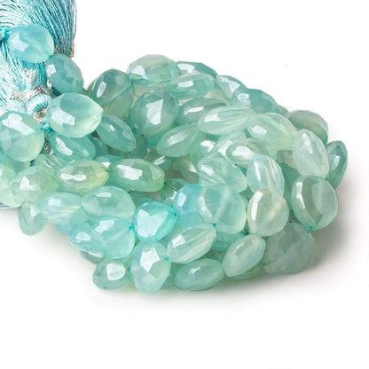 9x9-11x11mm Mystic Sea Green Chalcedony straight drilled faceted heart 8 inch 18 Beads