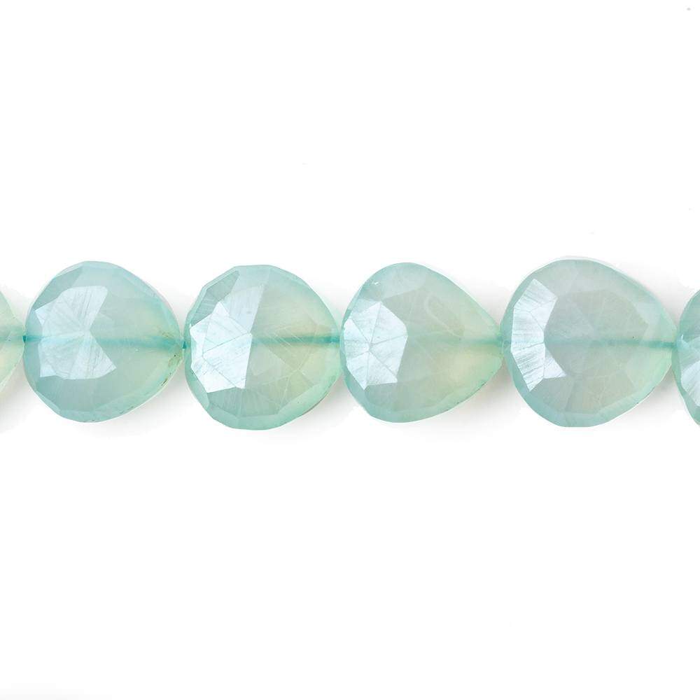 9x9-11x11mm Mystic Sea Green Chalcedony straight drilled faceted heart 8 inch 18 Beads