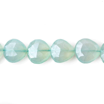 9x9-11x11mm Mystic Sea Green Chalcedony straight drilled faceted heart 8 inch 18 Beads