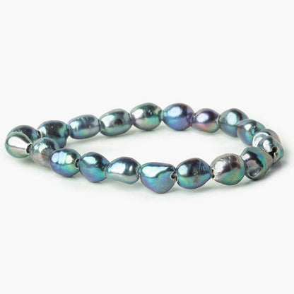 9x9-11x8mm Peacock Teal Baroque Straight Drilled 2.5mm Large Hole Pearls 8 inch