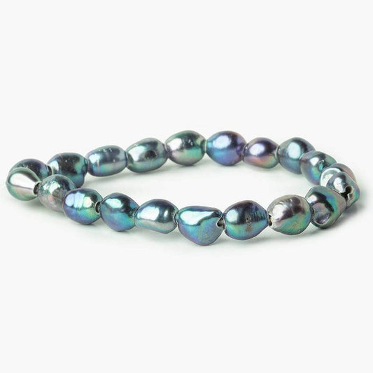 9x9-11x8mm Peacock Teal Baroque Straight Drilled 2.5mm Large Hole Pearls 8 inch