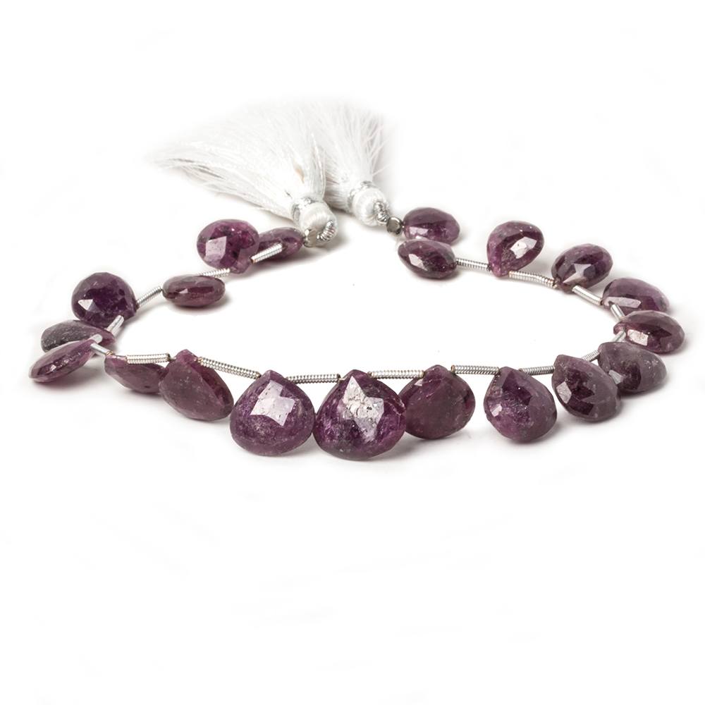 9x9-12x12mm Ruby Heart Briolette Beads 8 inch 18 pieces